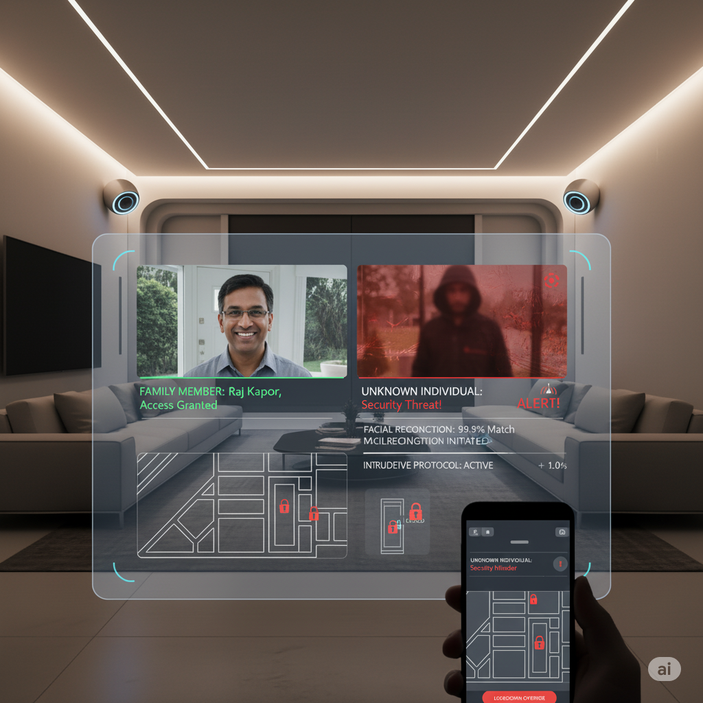 AI smart home security system using facial recognition and real-time alert detection for home protection.