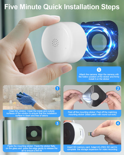 Window Security Camera with Motion Detection & Night Vision